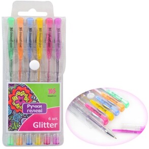 Ручки гелеві YES Glitter набір 6шт (411702)