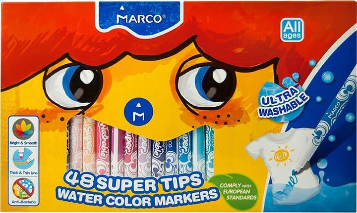 Фломастери Marco Super Washable 48 кольорів на водній основі, що змиваються (1630-48CB)