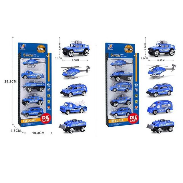 Спецтехніка A 5-20 2 види, поліція, 5 штук, масштаб 1:64, металопластик, в коробці