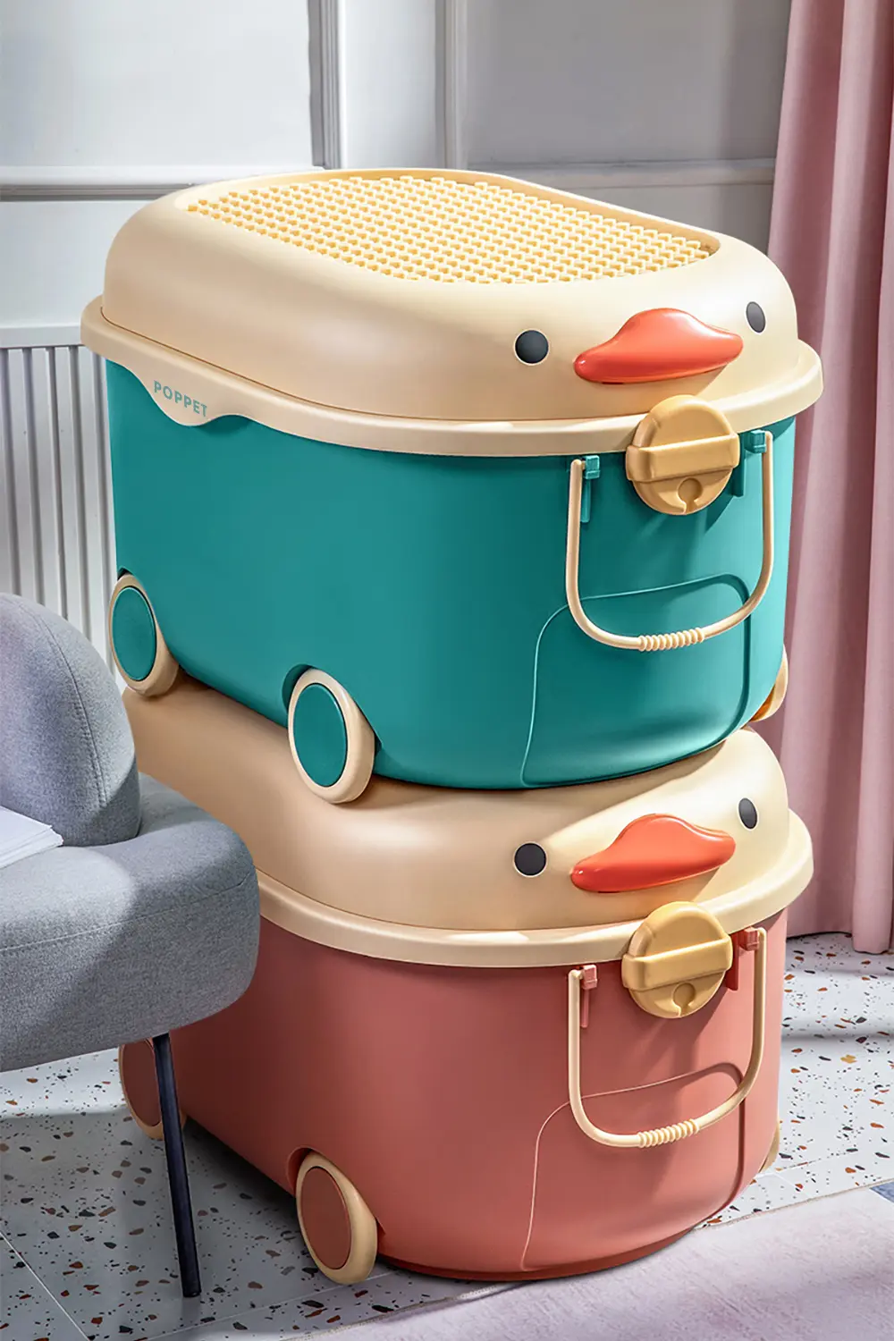 Багатофункціональний ящик для зберігання іграшок Poppet Каченя Оранж на колесах великий (PP-001O-L). Фото 4